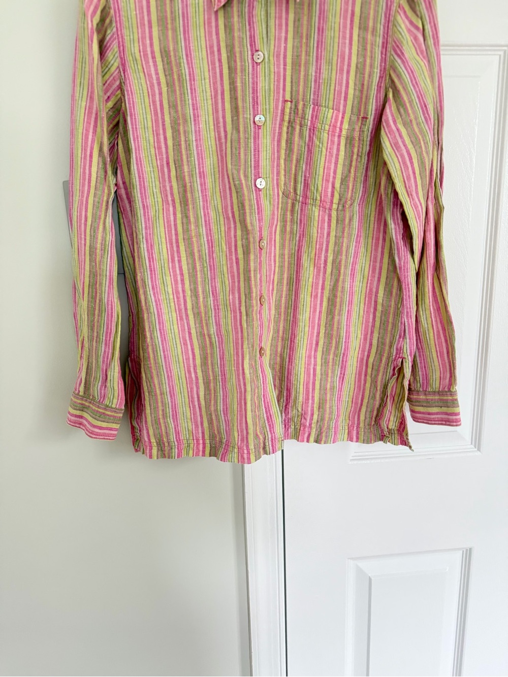 Sigrid Olsen Women 100% Linen Striped Long Sleeve Button Down Shirt Small Beach - Picture 4 of 11